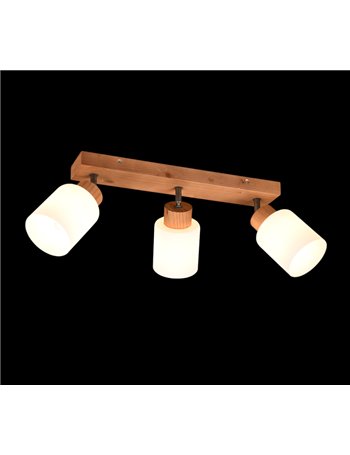 Assam barra 3 spots base legno con vetri bianchi l. 45cm