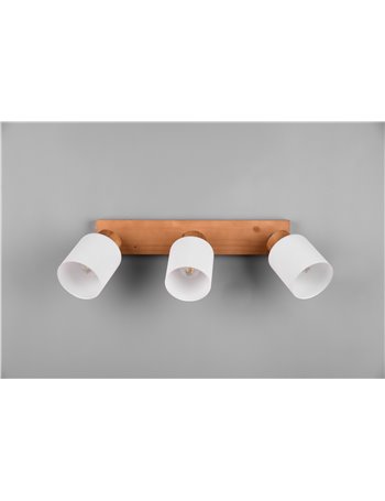 Assam barra 3 spots base legno con vetri bianchi l. 45cm