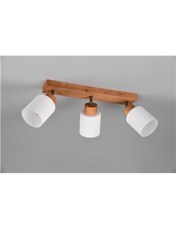 Assam barra 3 spots base legno con vetri bianchi l. 45cm