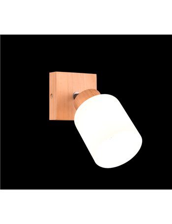 Assam spot singolo base legno con vetro bianco h. 23,7cm