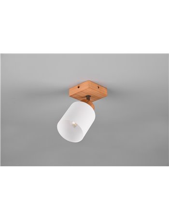 Assam spot singolo base legno con vetro bianco h. 23,7cm