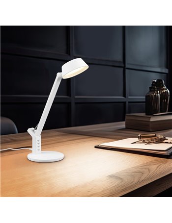 Ava lampada da studio led bianca con 4 prese usb e con regolazione luce calda- naturale - fredda touch dimmer h. 40,4cm