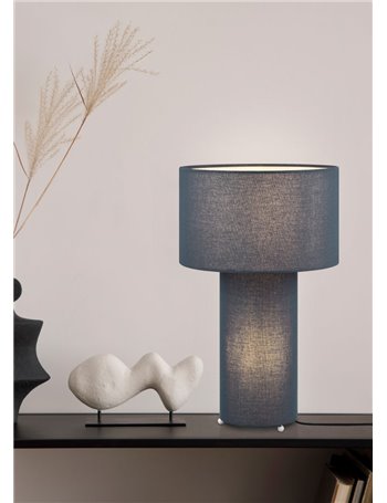 Bale lampada da tavolo base illuminata e paralume tessuto blu h. 40cm