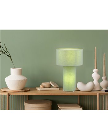 Bale lampada da tavolo base illuminata e paralume tessuto verde h. 40cm