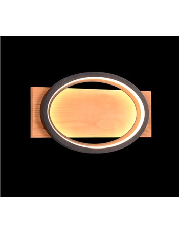 Barca applique led metallo nero e legno naturale con dimmerazione ad interruttore l. 44cm