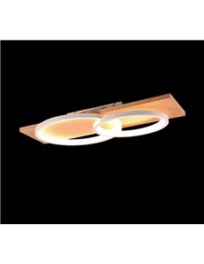 Barca plafoniera led doppia ellisse metallo bianco e legno naturale con dimmerazione ad interruttore l. 75cm 2