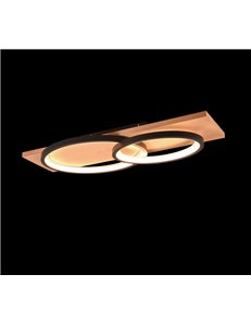 Barca plafoniera led doppia ellisse metallo nero e legno naturale con dimmerazione ad interruttore l. 75cm