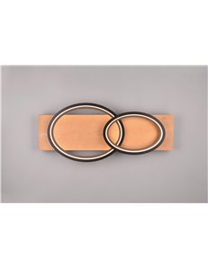 Barca plafoniera led doppia ellisse metallo nero e legno naturale con dimmerazione ad interruttore l. 75cm 2
