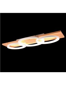 Barca plafoniera led tripla ellisse metallo bianco e legno naturale con dimmerazione ad interruttore l. 97cm 2