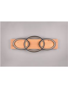 Barca plafoniera led tripla ellisse metallo bianco e legno naturale con dimmerazione ad interruttore l. 97cm