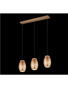 Bidar sospensione 3 diffusori metallo caffe' taglio laser con inserto in legno l. 71cm 2
