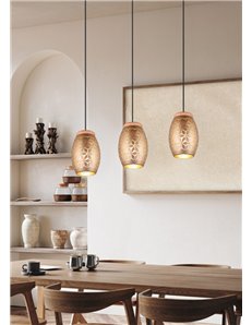 Bidar sospensione 3 diffusori metallo caffe' taglio laser con inserto in legno l. 71cm
