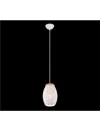 Bidar sospensione metallo bianco taglio laser con inserto in legno d. 15cm