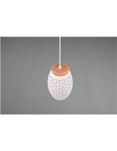 Bidar sospensione metallo bianco taglio laser con inserto in legno d. 15cm 2