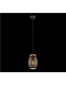 Bidar sospensione metallo nero e oro taglio laser con inserto in legno d. 15cm 2