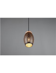 Bidar sospensione metallo nero e oro taglio laser con inserto in legno d. 15cm