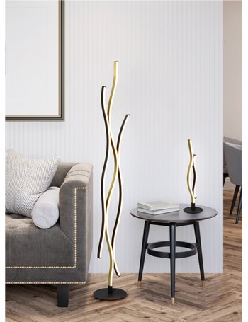 Blaze lampada da tavolo led ondulata metallo ottone e nero con regolazione intensita' e temperatura di colore della luce con int