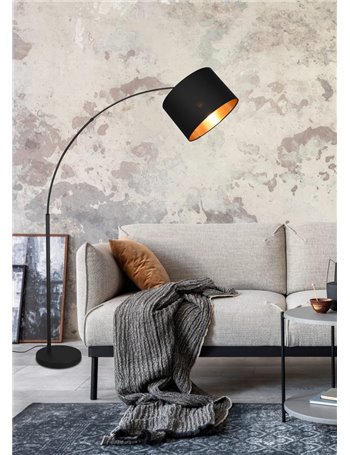 Bolivia piantana metallo nero ad arco con paralume nero e oro h. 171cm