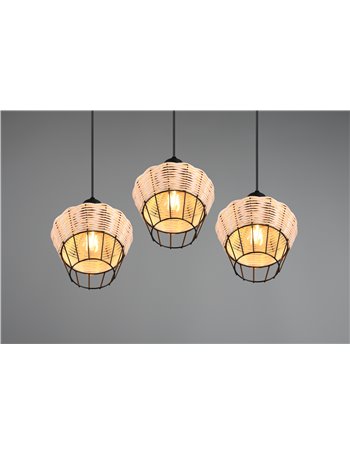Borka sospensione 3 diffusori in rattan colore naturale d. 41cm