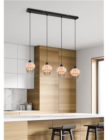 Borka sospensione 4 diffusori in rattan colore naturale l. 95cm