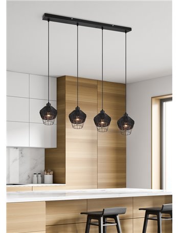 Borka sospensione 4 diffusori in rattan colore nero opaco l. 95cm