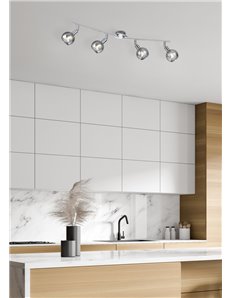 Brest barra 4 spots metallo cromo con vetri fume' l. 83cm