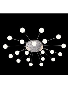 Bullet plafoniera led metallo acciaio con 21 diffusori vetro bianco dimmerabile con interruttore a parete d. 97cm