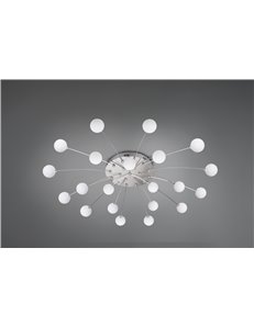 Bullet plafoniera led metallo acciaio con 21 diffusori vetro bianco dimmerabile con interruttore a parete d. 97cm 2