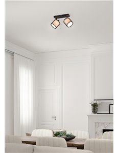 Burton barra 2 spots orientabili metallo nero paralume bianco e diffusore esterno traforato nero l. 33cm