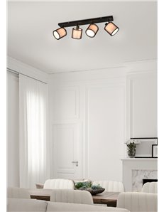 Burton barra 2 spots orientabili metallo nero paralume bianco e diffusore esterno traforato nero l. 72cm