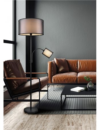 Burton piantana metallo nero con lampada da lettura paralumi bianchi e diffusori esterni traforati neri h. 170cm