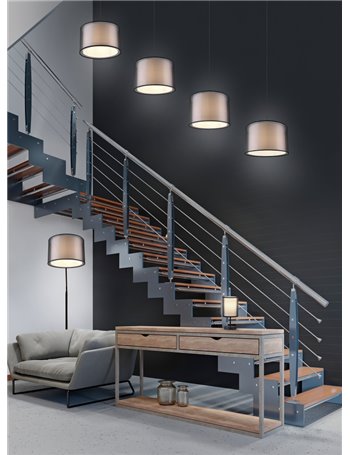 Burton piantana metallo nero paralume bianco e diffusore esterno traforato nero h. 150cm
