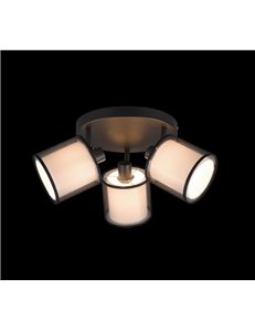Burton plafoniera 3 spots orientabili metallo nero paralume bianco e diffusore esterno traforato nero d. 50cm