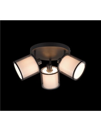 Burton plafoniera 3 spots orientabili metallo nero paralume bianco e diffusore esterno traforato nero d. 50cm