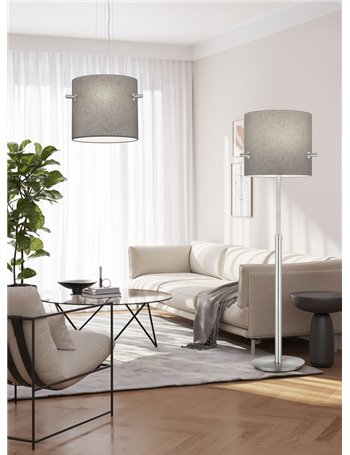 Camden piantana paralume grigio con montatura acciaio satinato regolabile in altezza h. 180cm max