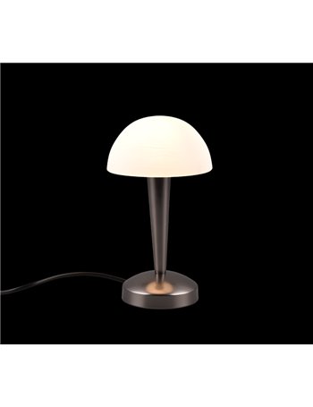 Canaria lampada da tavolo metallo cromo nero e vetro satinato touch con lampadine dimmerabile inclusa h. 27cm