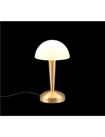 Canaria lampada da tavolo metallo ottone e vetro satinato touch con lampadine dimmerabile inclusa h. 27cm