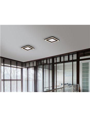 Carus plafoniera led quadrata bordo nero doppio interruttore per accensioni separate 20cm x 20cm