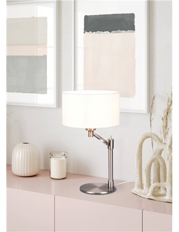 Cassio lampada da tavolo metallo acciaio con paralume bianco h. 48cm