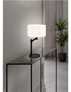 Cassio lampada da tavolo metallo nero con paralume bianco h. 48cm