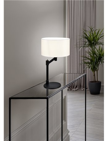 Cassio lampada da tavolo metallo nero con paralume bianco h. 48cm