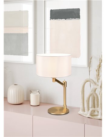 Cassio lampada da tavolo metallo ottone con paralume bianco h. 48cm