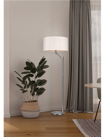 Cassio piantana metallo acciaio con paralume bianco h. 153,3cm