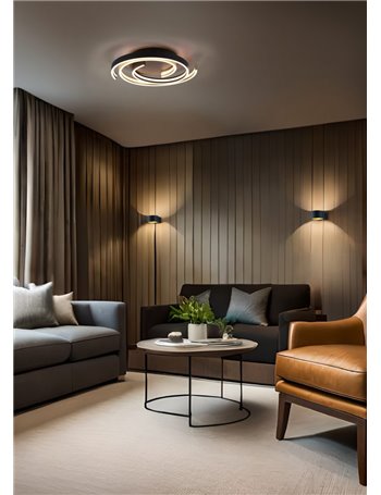Caya plafoniera led spirale metallo ottone e nero con regolazione intensita' e temperatura di colore della luce con interruttore