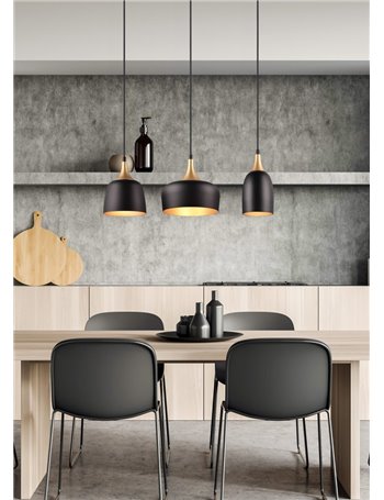 Chiraz sospensione 3 diffusori metallo forme differenti nero e oro l. 63cm