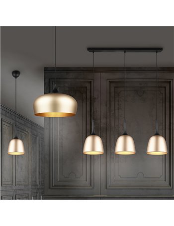 Chiron sospensione barra metallo nera 3 diffusori ottone satinato l.80cm