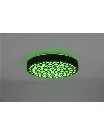 Chizu plafoniera led rotonda nera effetto cerchi anche rgb con telecomando multifunzione d. 40cm Chizu plafoniera led rotonda nera effetto cerchi anche rgb con telecomando multifunzione d. 40cm