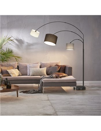 Clark piantana nero opaco ad arco con 3 paralumi diversi diametri e colori h. 194cm 
