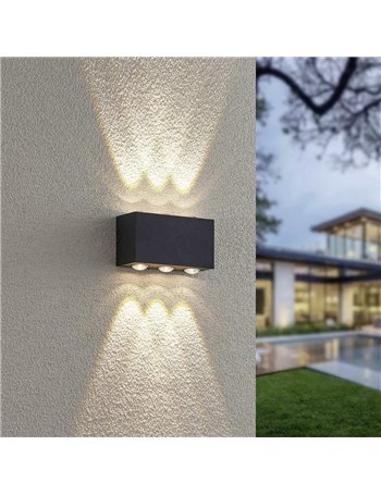 Clyde applique da esterno fusione alluminio nera bi-emissione con lenti l. 14cm ip54