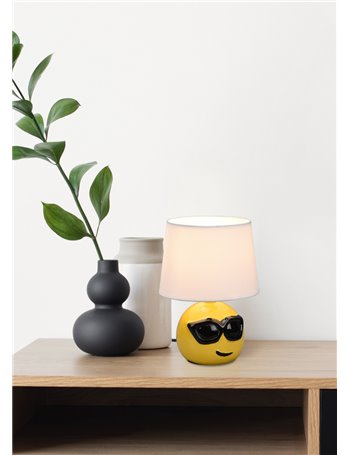 Coolio lampada da tavolo in ceramica smile occhiali da sole con paralume bianco h. 26cm
